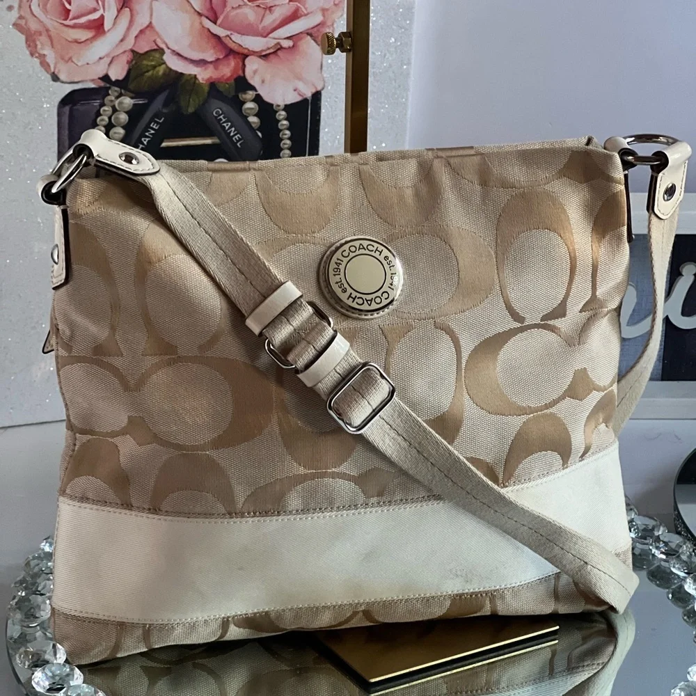 Coach Beige and Cream  monogram Women's crossbody Bag